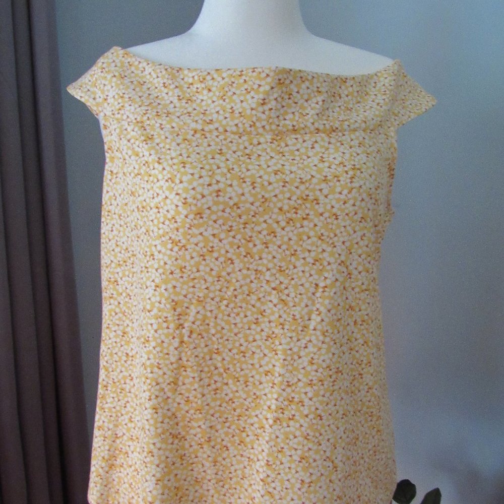 ANN TAYLOR FACTORY; OFF-SHOULDER SHIRT; YELLOW FLORAL; SIZE XL